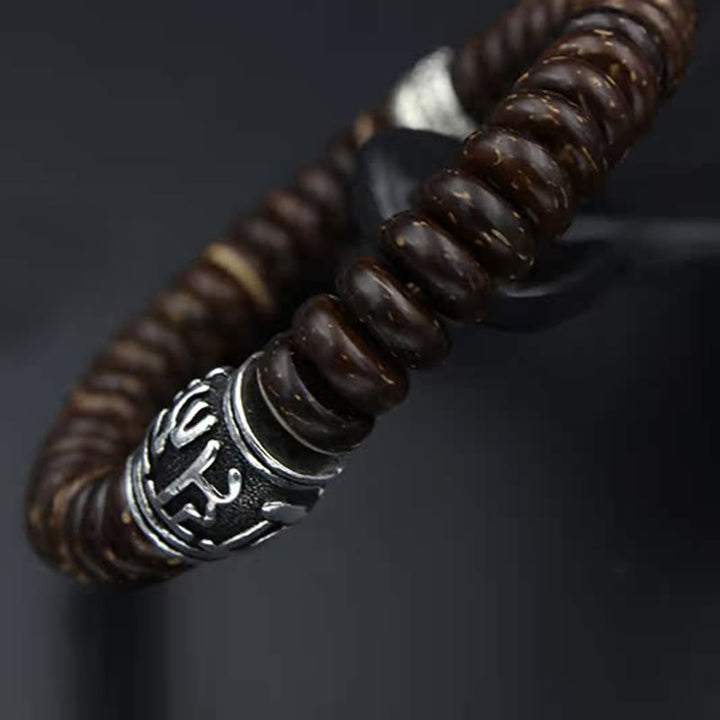 BWOOOH Natural Tibetan Coconut Shell Om Mani Padme Hum Positive Bracelet | spiritual healing bracelet