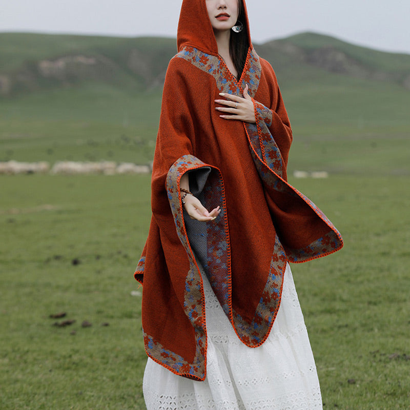 BWOOOH Tibetan Shawl Border Small Floral Flower Hooded Cl