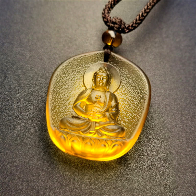 BWOOOH Chinese zodiac Natal Buddha blessing Liuli crystal compassion necklace pendant 45cm