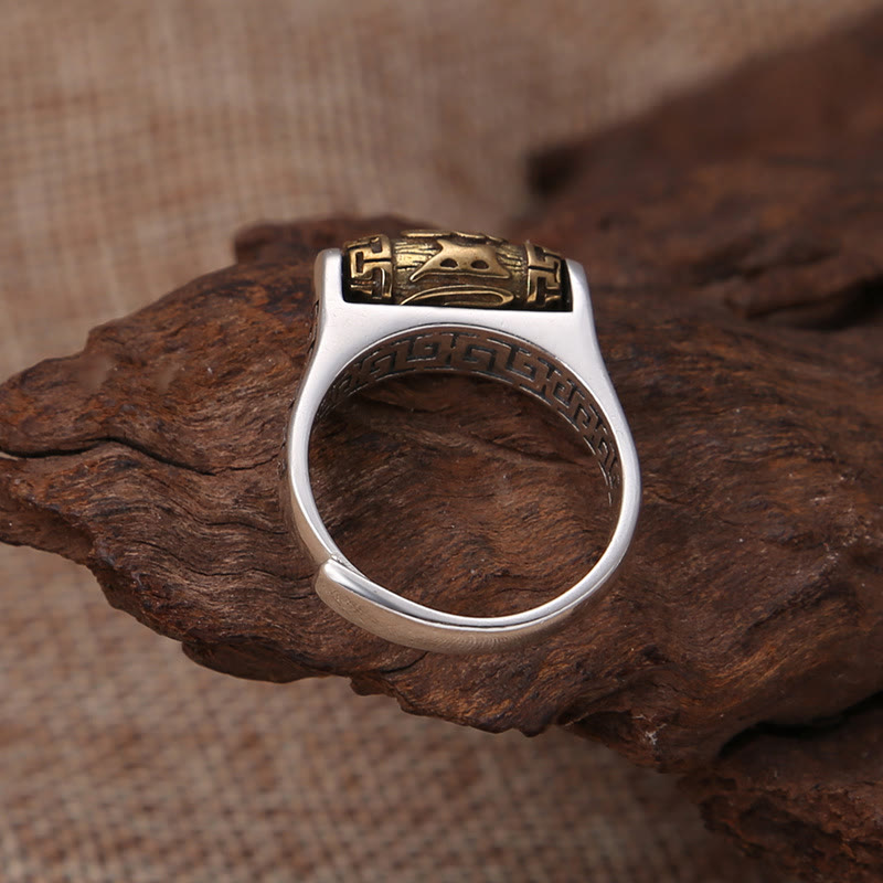 BWOOOH Tibet Om Mani Padme Hum Carved Design Purity Rotatable Ring