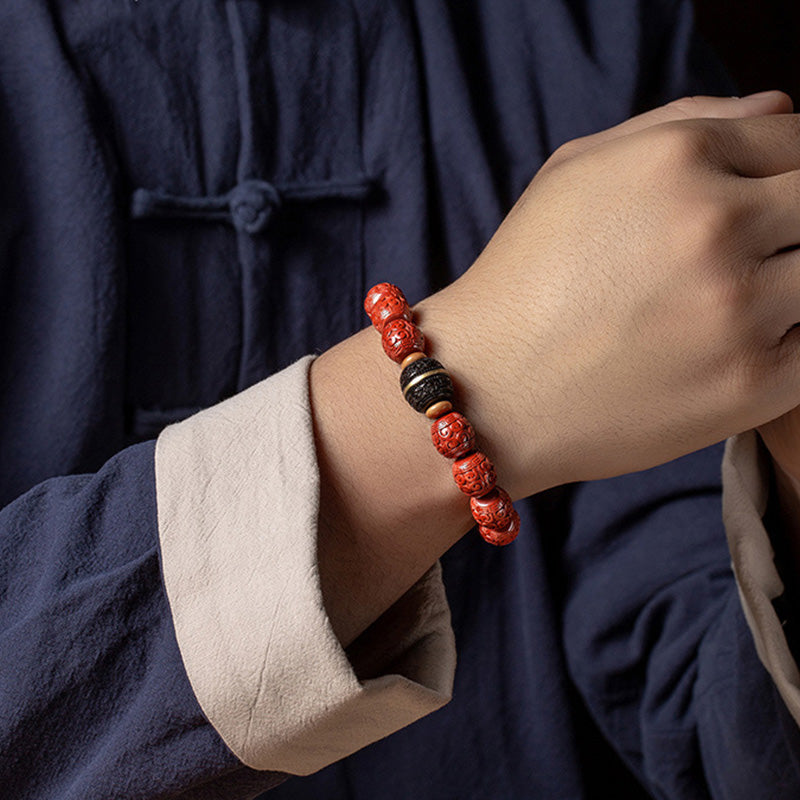 BWOOOH Natural Cinnabar Ebony Calm Blessing Bracelet  -  Cinnabar crystal healing bracelet for spiritual healing and mindful...