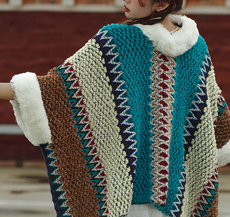 BWOOOH Tibetan Multicolored Striped Shawl Winter Cozy Tra