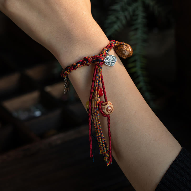BWOOOH Tibetan Handmade Colorful Thread 925 Sterling Silver Koi Fish Protection Strength String Bracelet