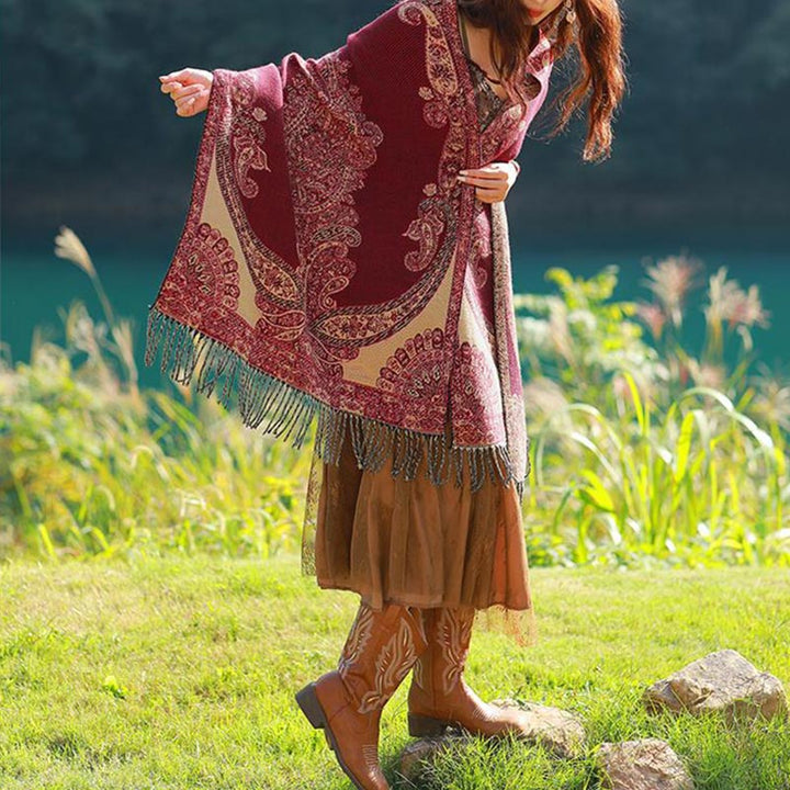 BWOOOH Tibetan Vine Leaves Pattern Design Shawl Cozy Trav
