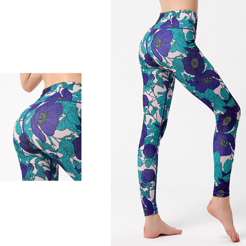 BWOOOH printed yoga leggings - Colorful Flower Petal Leaves Print Sport
