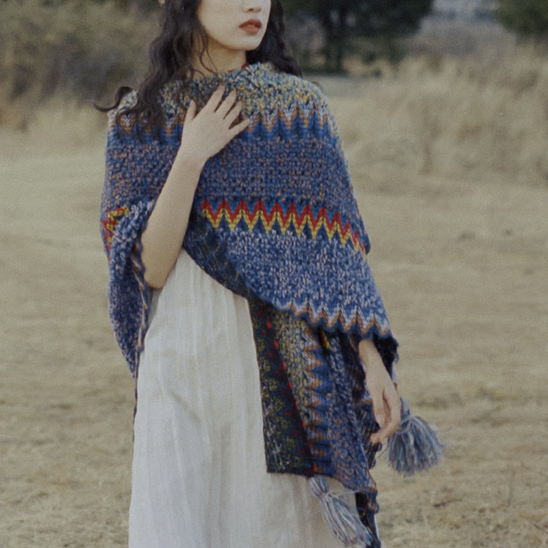 BWOOOH Tibetan Shawl Soft Warm Knitting Cloak Winter Tibe