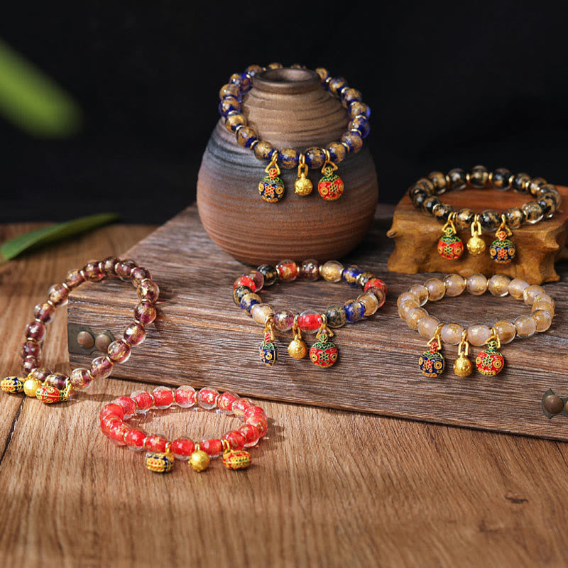BWOOOH Gold Swallowing Beast Family Charm Gold Silver Foil Liuli Glass Bead Blessings Bracelet