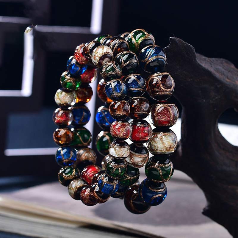 BWOOOH Colorful Liuli Glass Bead Luck Bracelet