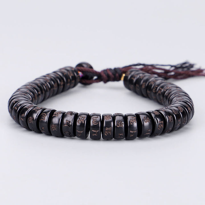 BWOOOH Tibetan Coconut Shell Beads Engraved Om Mani Padme Hum Mantra Positive String Bracelet