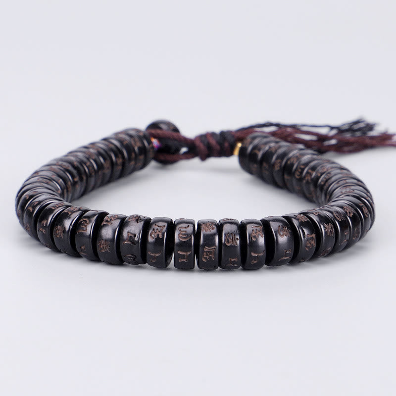 BWOOOH Tibetan Coconut Shell Beads Engraved Om Mani Padme Hum Mantra Positive String Bracelet