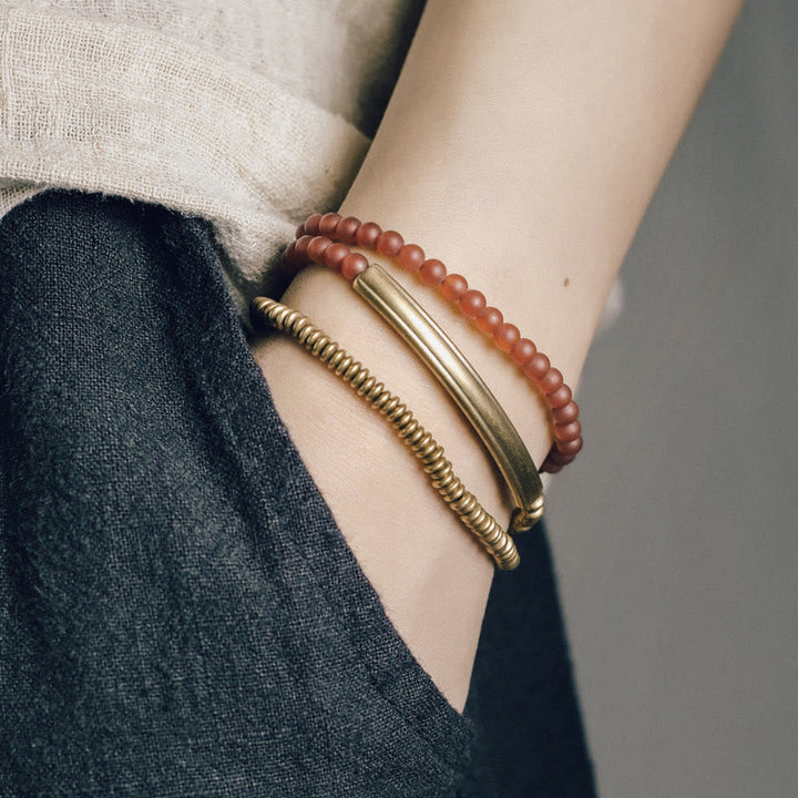 BWOOOH Tibetan Various Agate Stone Copper Protection Triple Wrap Bracelet