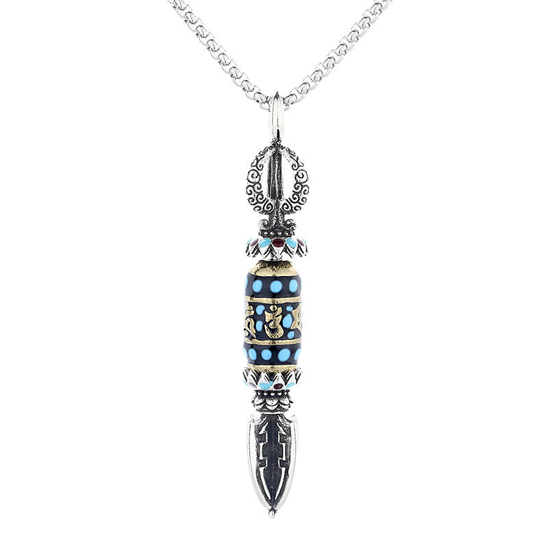 BWOOOH Tibetan Om Mani Padme Hum Protection Wealth Rotatable Necklace Pendant