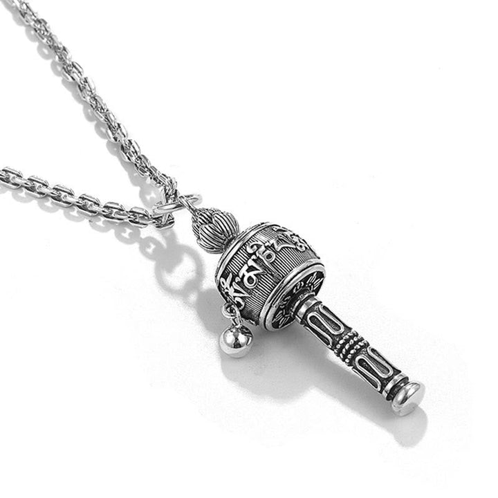 BWOOOH Tibetan Om Mani Padme Hum Prayer Wheel Lotus Wisdom Rotatable Necklace Pendant