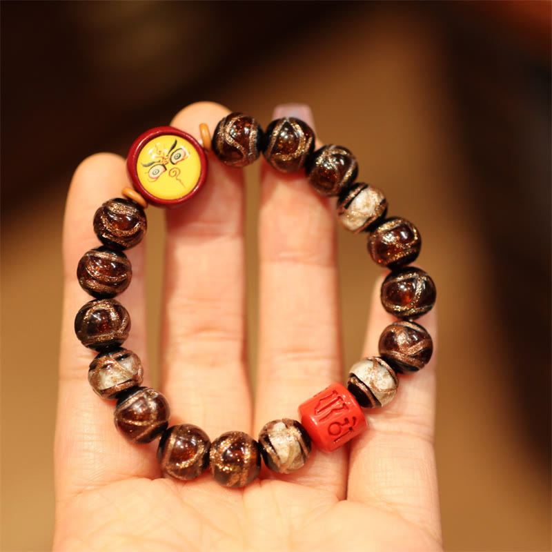 BWOOOH Tibetan Gold Swallowing Beast Family Five God Of Wealth Thangka Fortune Bead Bracelet
