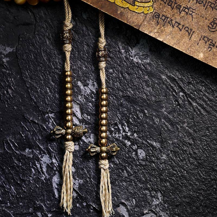 BWOOOH 108 Mala Beads Natural Tiger Eye Copper Dorje Protection Tassel Bracelet