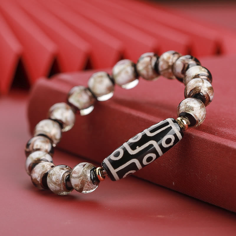 BWOOOH Tibetan Nine-Eye Dzi Bead Three-eyed Dzi Bead Liuli Glass Bead Wealth Bracelet | spiritual healing bracelet