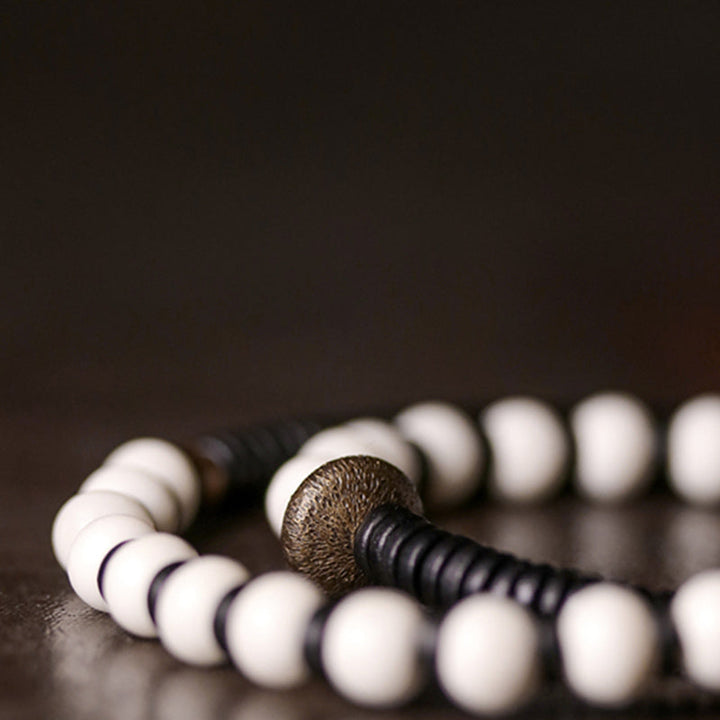 BWOOOH Bone Beads Ebony Wood Copper Strength Couple Bracelet