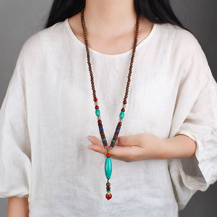 BWOOOH Wenge Wood Turquoise Stone Protection Calm Necklace Pendant