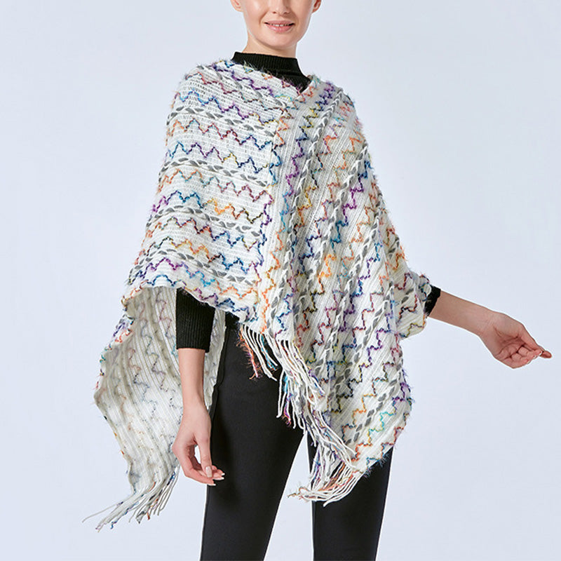 BWOOOH Tibetan Colorful Striped Shawl Tassels Pullover Wi