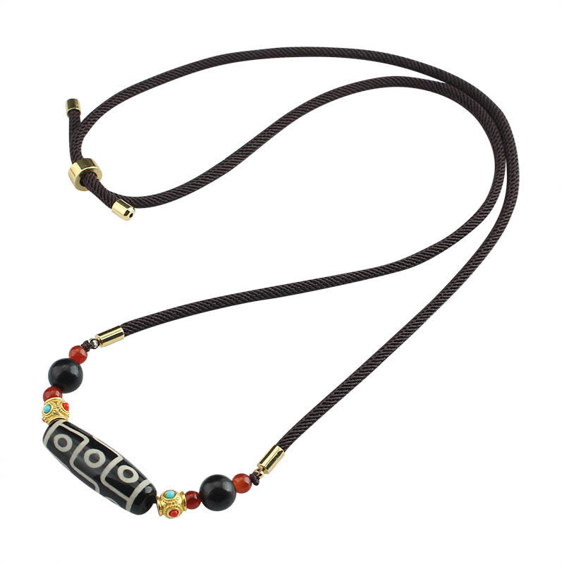 BWOOOH Tibetan Nine-Eye Dzi Bead Protection Blessings String Necklace Pendant