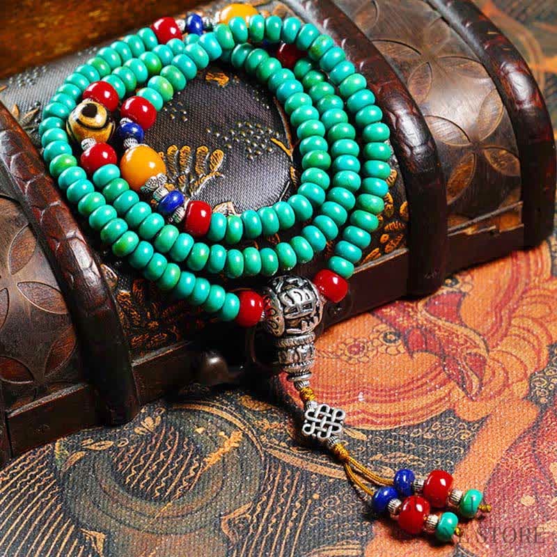 BWOOOH 108 Mala Beads Tibetan Turquoise Dzi Bead Protection Bracelet