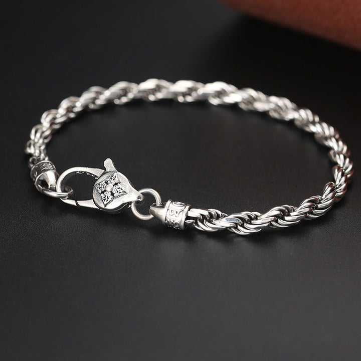BWOOOH 925 Sterling Silver Tibet Om Mani Padme Hum Double Dorje Vajra Twisted Design Peace Love Bracelet