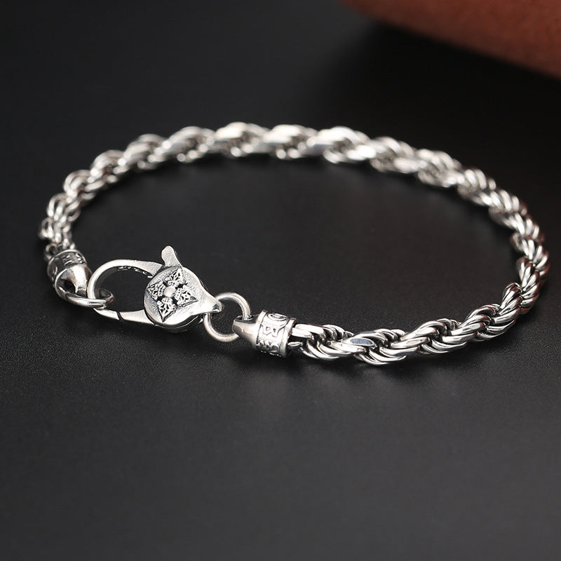 BWOOOH 925 Sterling Silver Tibet Om Mani Padme Hum Double Dorje Vajra Twisted Design Peace Love Bracelet