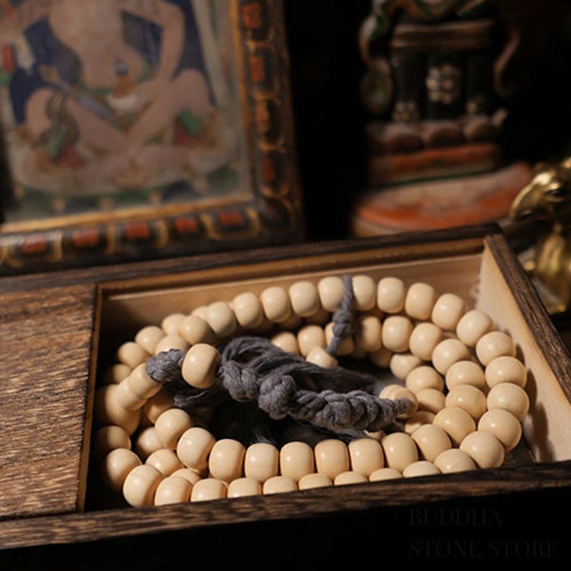 BWOOOH 108 Mala Beads Abelia Biflora Wood Warding Off Evil Spirits Wrist Mala