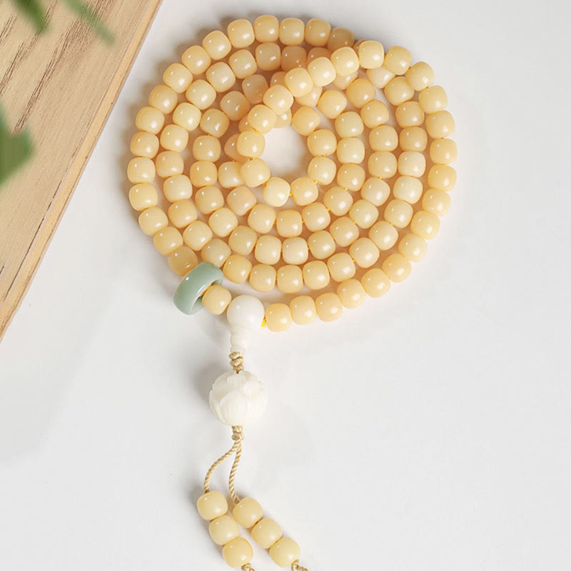 BWOOOH Natural Bodhi Seed Lotus Dzi Bead Peace Harmony Charm Bracelet