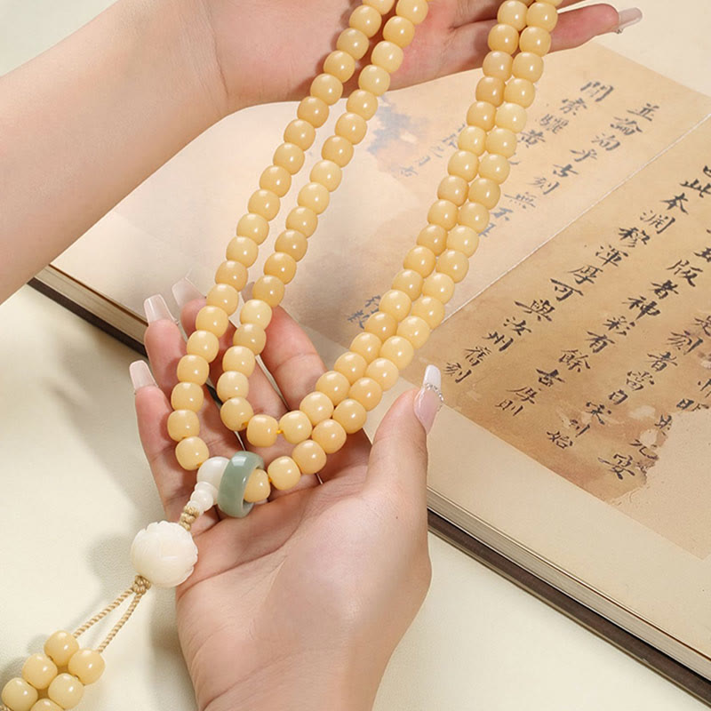 BWOOOH Natural Bodhi Seed Lotus Dzi Bead Peace Harmony Charm Bracelet