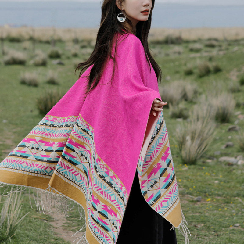 BWOOOH Tibetan Shawl Colorful Geometry Winter Cozy Travel