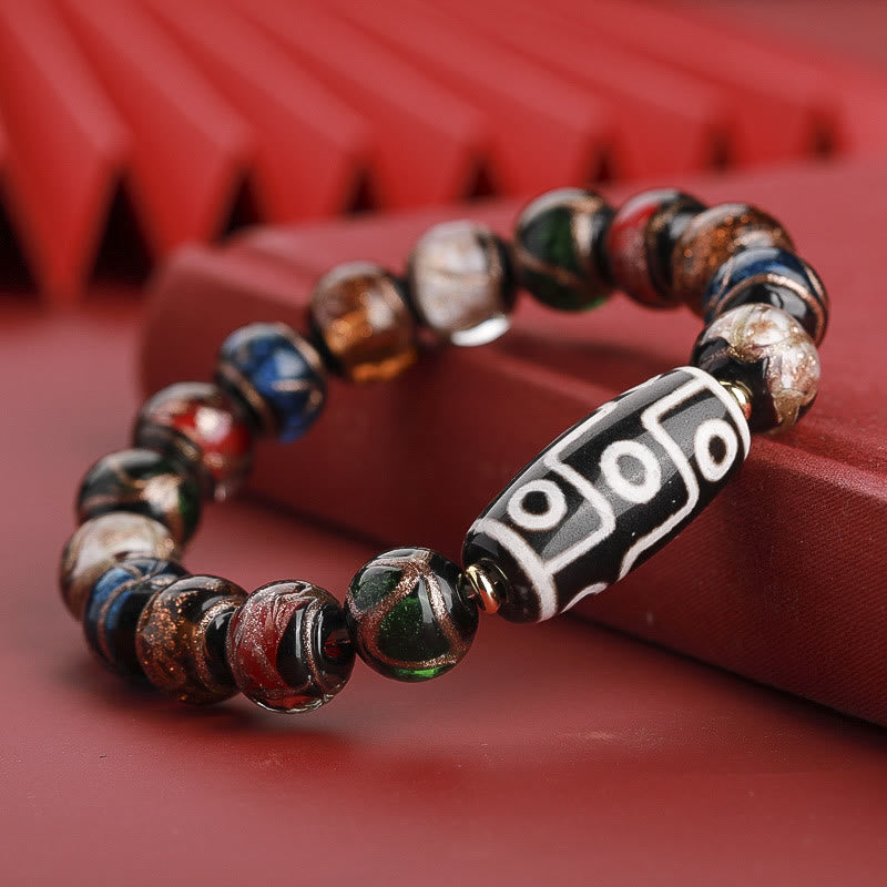 BWOOOH Tibetan Nine-Eye Dzi Bead Three-eyed Dzi Bead Liuli Glass Bead Wealth Bracelet | spiritual healing bracelet
