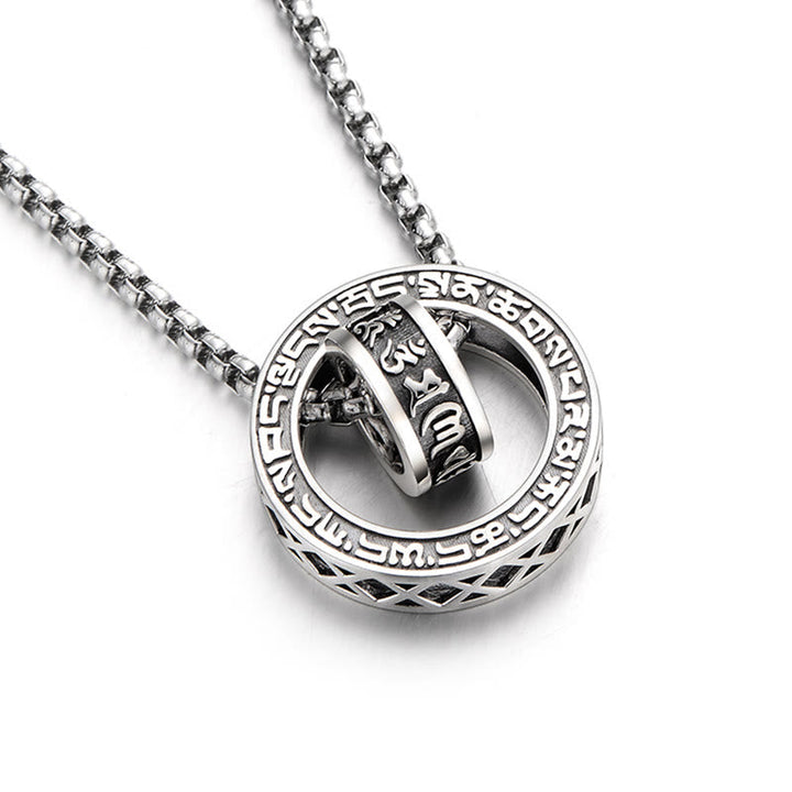 BWOOOH Tibetan Om Mani Padme Hum Carved Peace Purity Chain Necklace Pendant