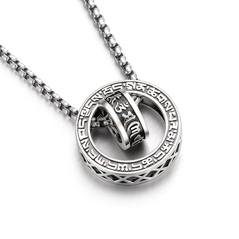 BWOOOH Tibetan Om Mani Padme Hum Carved Peace Purity Chain Necklace Pendant