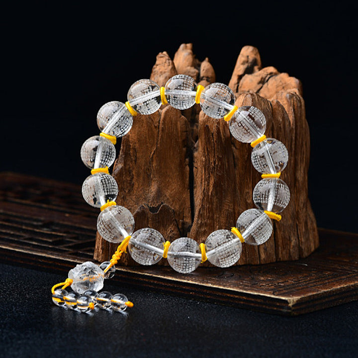 BWOOOH Tibet White Crystal Half Demon Half Buddha Heart Sutra Lotus Healing Bracelet