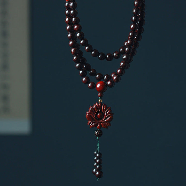 BWOOOH Tibetan Small Leaf Red Sandalwood Lotus Mala Balance Bracelet
