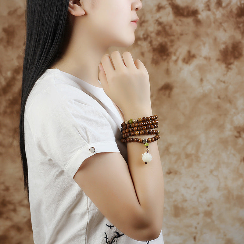 BWOOOH Tibetan Rosewood Lotus Mala Protection Calm Necklace Bracelet