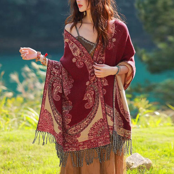 BWOOOH Tibetan Vine Leaves Pattern Design Shawl Cozy Trav