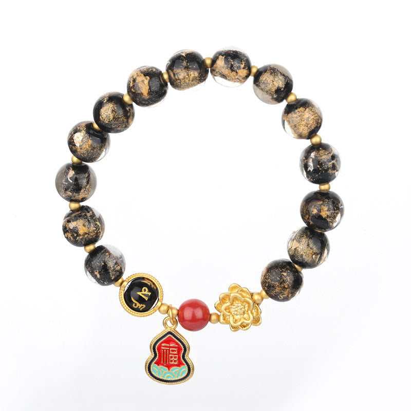 BWOOOH Tibet Om Mani Padme Hum Fu Character Gourd Charm Lotus Liuli Glass Bead Luck Bracelet
