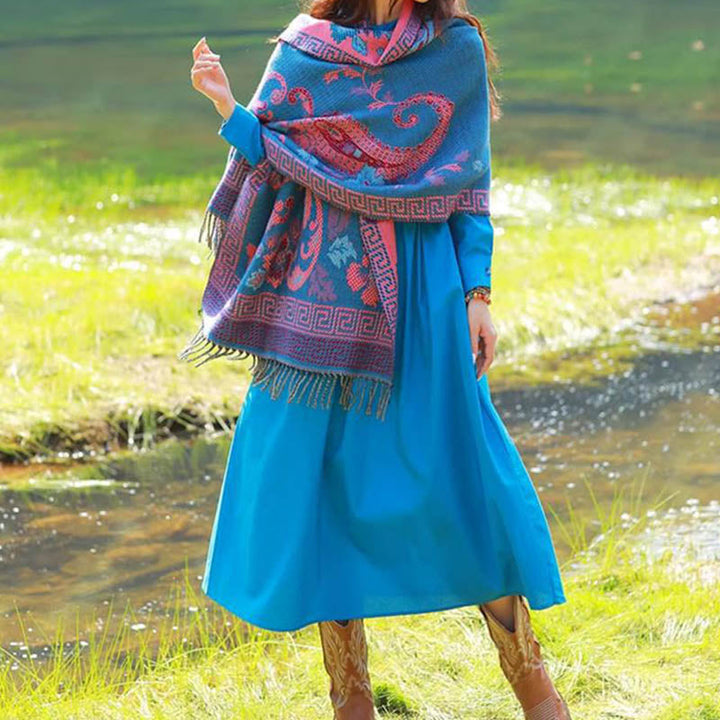 BWOOOH Tibetan Flowers Leaves Pattern Design Shawl Cozy T