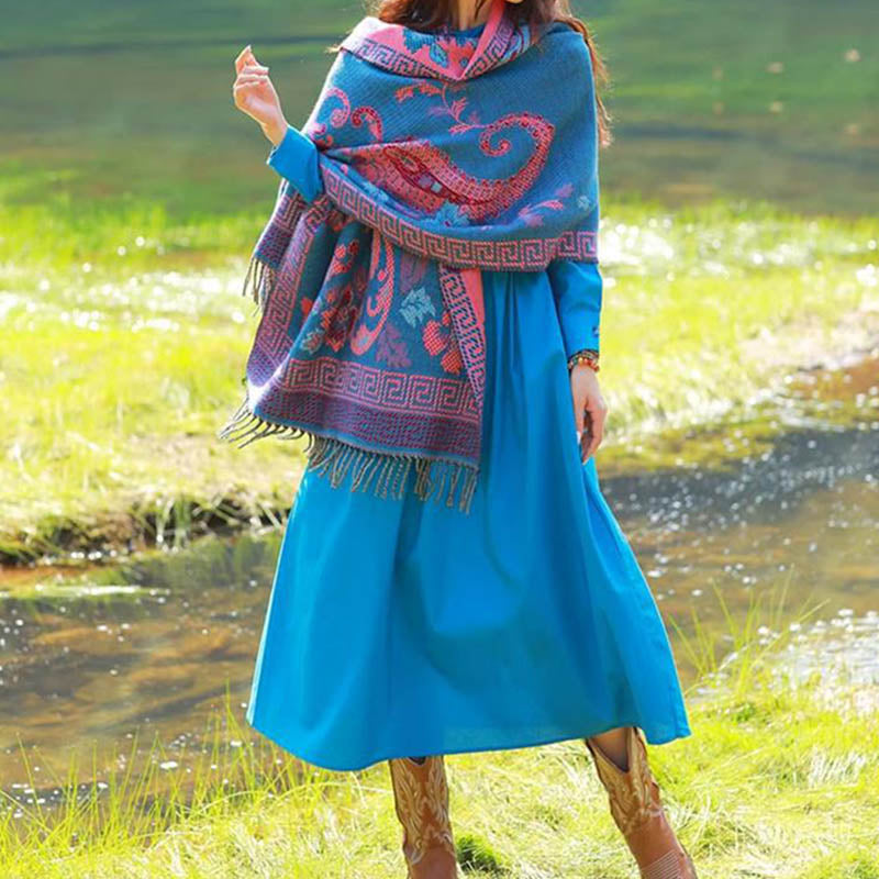 BWOOOH Tibetan Flowers Leaves Pattern Design Shawl Cozy T