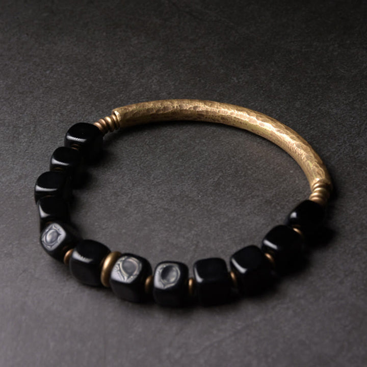 BWOOOH Black Obsidian Crystal Copper Strength Couple Bracelet
