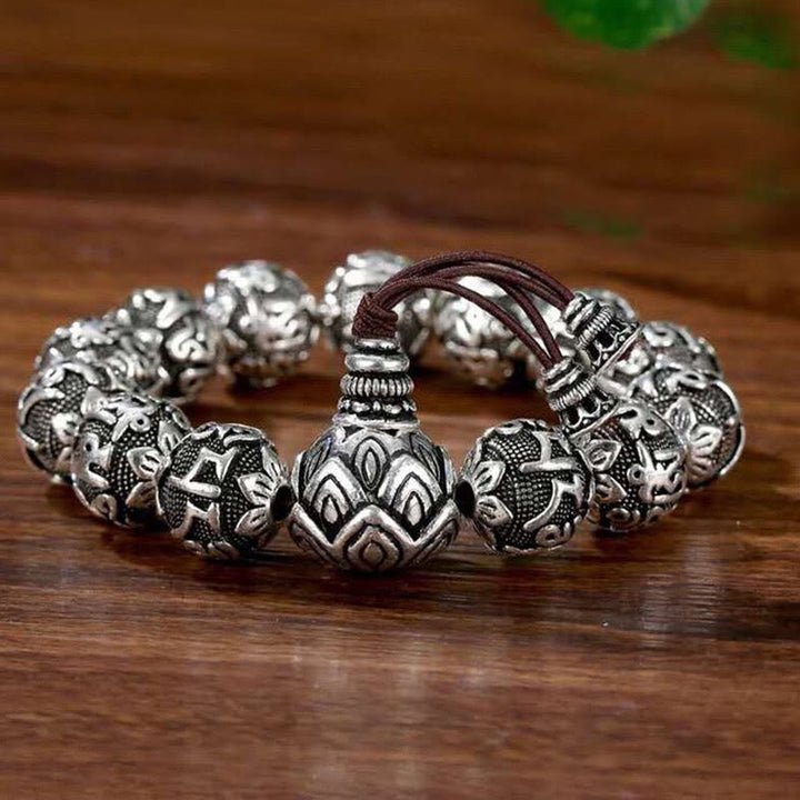 BWOOOH Tibetan Om Mani Padme Hum Carved Alloy Beads Amulet Bracelet