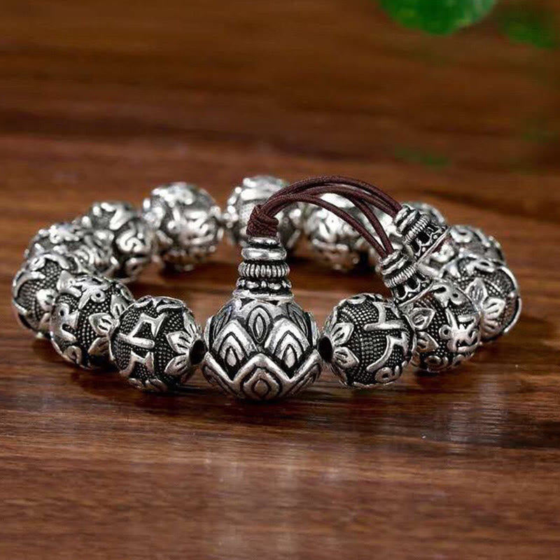 BWOOOH Tibetan Om Mani Padme Hum Carved Alloy Beads Amulet Bracelet