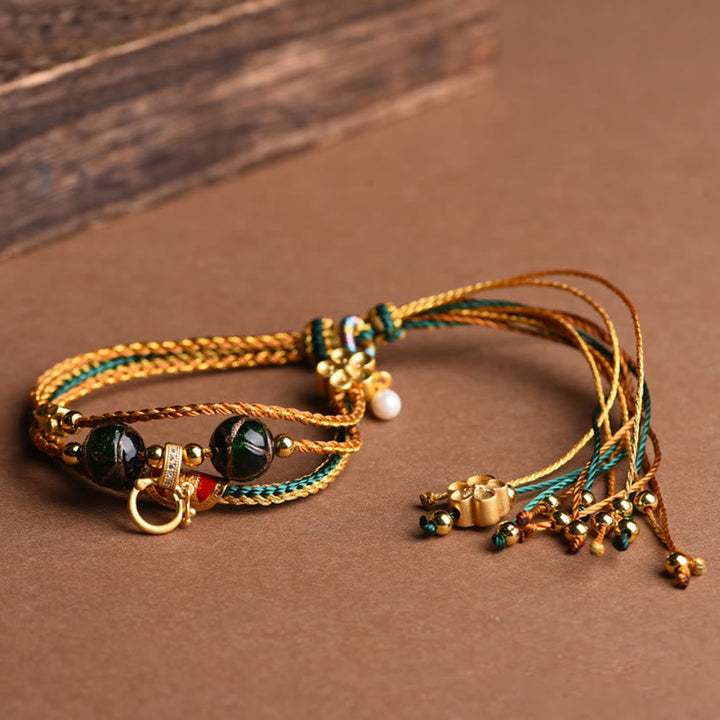 BWOOOH Tibetan Handmade Rope Liuli Glass Bead Braided Multilayered Healing Bracelet