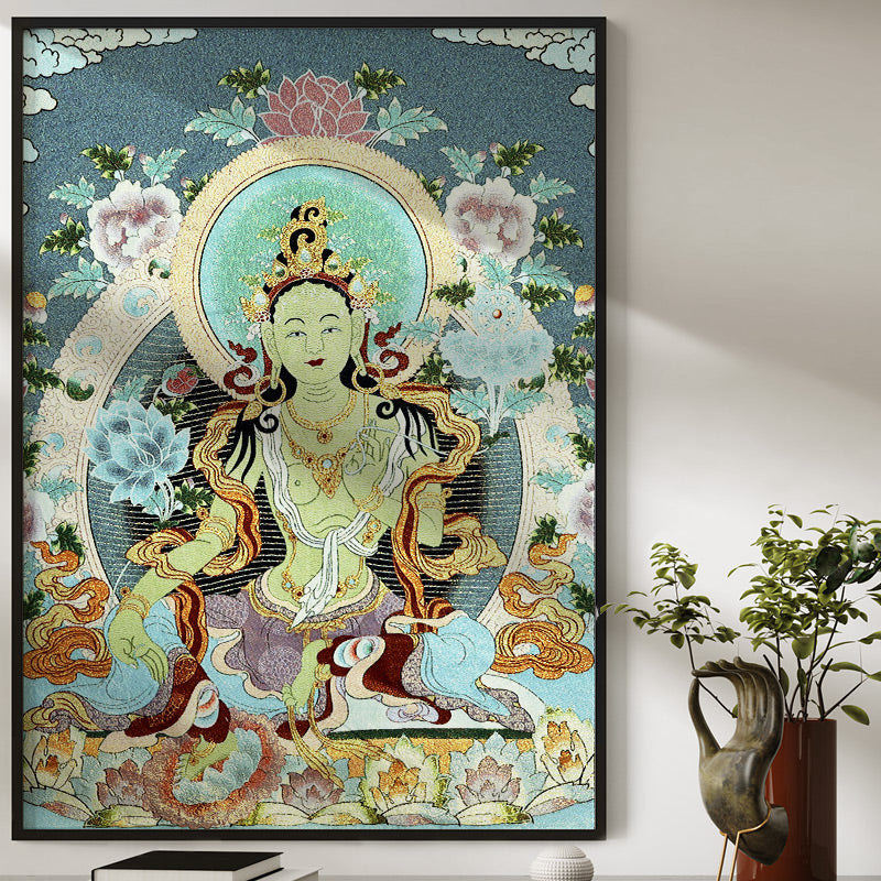 BWOOOH Tibetan Embroidery White Tara Thangka Tapestry Wall Hanging Wall Art Meditation  | spiritual healing bracelet