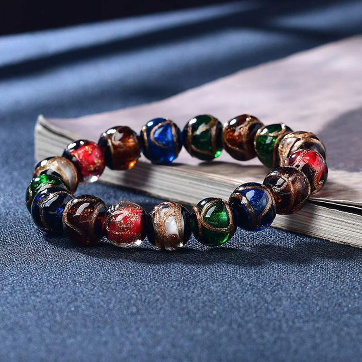 BWOOOH Colorful Liuli Glass Bead Luck Bracelet – Gold protection bracelet for healing and spiritual wellness