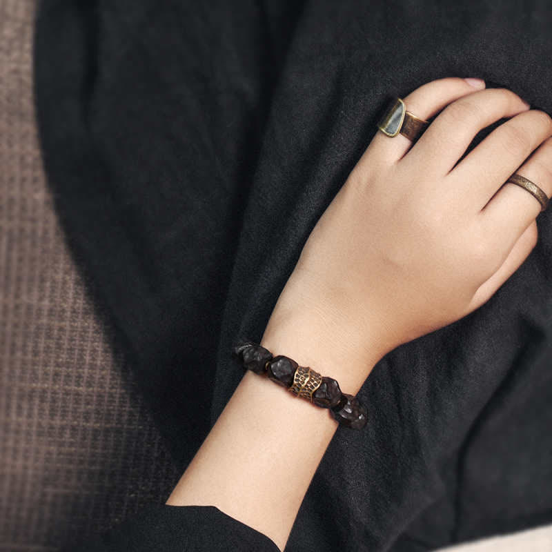 BWOOOH Ebony Wood Copper Peace Balance Couple Bracelet
