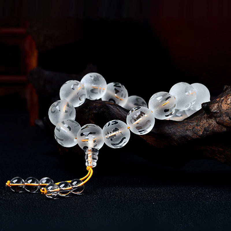 BWOOOH Tibet White Crystal Black Onyx Om Mani Padme Hum Meditation Bracelet