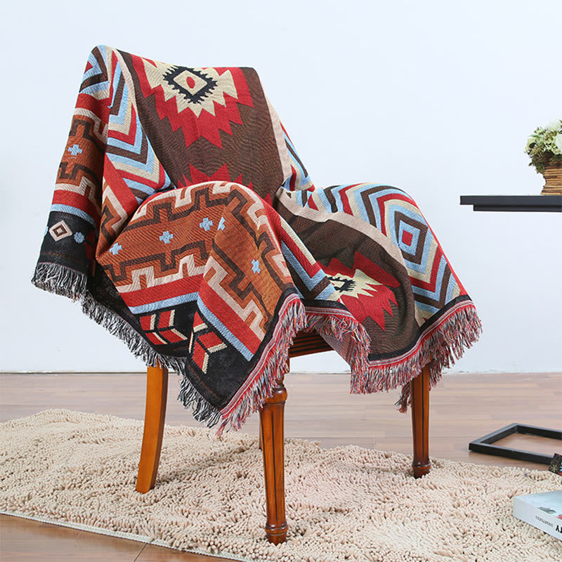 BWOOOH Tibetan Geometric Hand-Dyed Craftsman Blanket